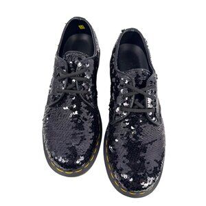Dr. Martens Women's 1461 Black Silver Sequin Oxford Shoes Sz EU 39 US W8 RARE!